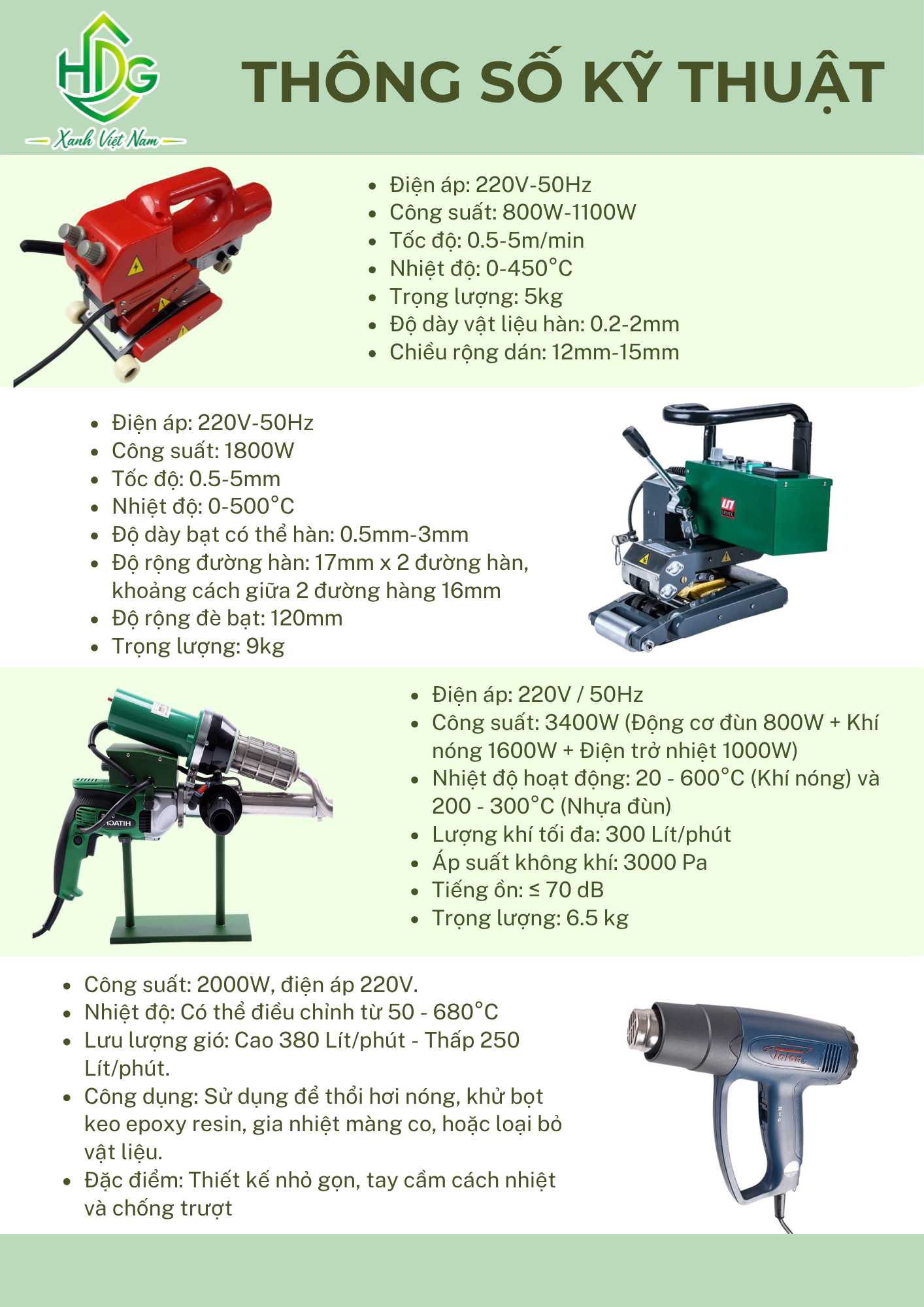 Thông số kỹ thuật máy hàn bạt HDPE