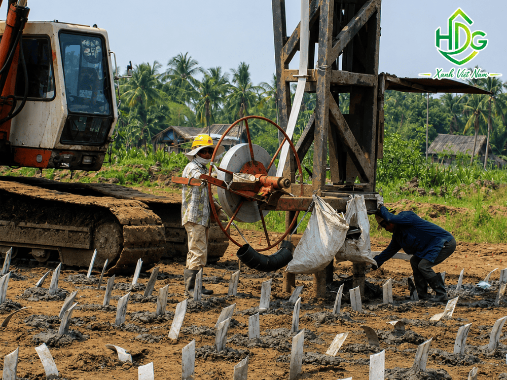 Thi công bấc thấm xử lý nền cho đường băng và khu vực sân đỗ sân bay