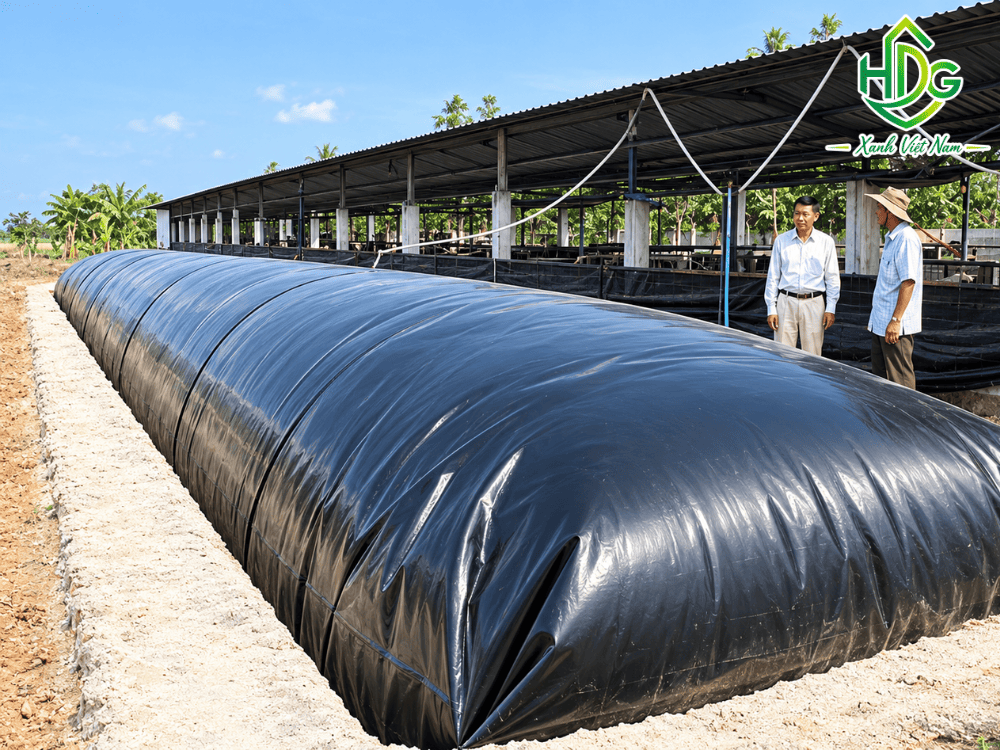 Hồ xử lý nước thải công nghiệp tập trung được lót bạt chống thấm HDPE kín khít.
