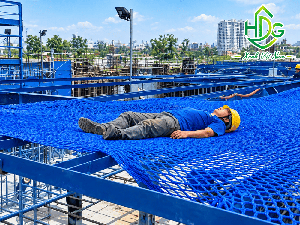 Lắp đặt lưới dưới sàn và tầng đang thi công